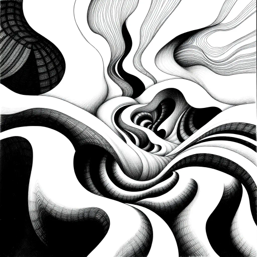 geometric shapes, intricate patterns, flowing lines, minimalist design, abstract expression, monochrome palette, dynamic movement, M.C. Escher influence, precise detailing, linear perspective, conceptual exploration, visual harmony, contour emphasis, spatial depth, contemporary influence, optical illusions, surreal elements, mathematical artistry, complex symmetry, creative geometry, black and white contrast, fine linework, subtle gradients, modern abstraction, artistic innovation, interlocking forms, infinite loops, artistic paradox, surreal geometry, optical illusion, mathematical precision, avant-garde composition, Escherian landscapes, abstract forms, minimalist exploration, pen and ink medium, black and white contrast, intersecting lines, detailed tessellation, spatial interaction, fluid dynamics, rhythmic patterns, visual paradox, artistic exploration