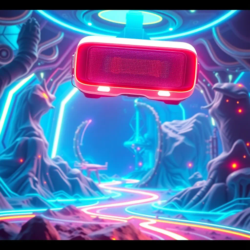 virtual reality, immersive experience, futuristic, vibrant colors, neon glow, dynamic composition, surreal landscapes, hyper-detailed, digital textures, interactive elements, sci-fi influences, cybernetic organisms, holographic displays, Piranesi echoes, Escher perspectives, cinematic lighting, contemporary vision, technological utopia, virtual exploration, sensory overload, 21st-century narrative, fluid movement, digital renaissance, interconnected worlds