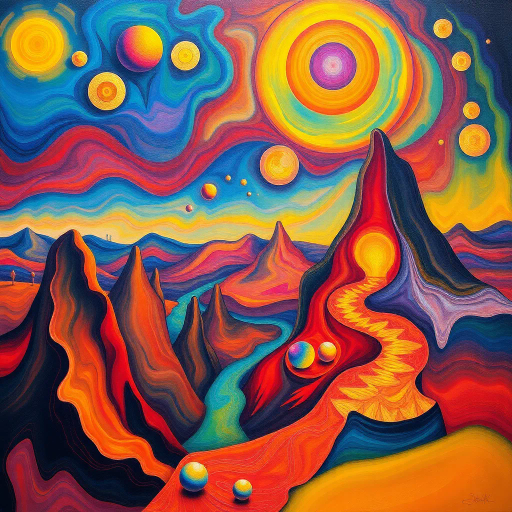 surrealism, Salvador Dalí, vivid colors, dreamlike atmosphere, whimsical elements, modernist influence, abstract forms, human connection, ethereal glow, imaginative landscape, playful composition, vibrant energy, expressive lighting, contemporary techniques, emotional resonance, depth and contrast, dynamic interaction, art nouveau, optimistic tone, fantastical expression, bold symbolism, immersive scenery, vibrant hues, fluid shapes, enchanting perspective, surreal dynamics, layered textures, intricate design, luminous highlights