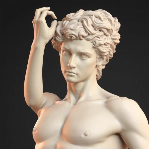 realistic human form, detailed anatomy, hyper-realism, digital sculpting, Zbrush techniques, modern design, intricate textures, Michelangelo influence, dynamic pose, balanced composition, soft lighting, neutral palette, materials study, surface detail, realistic skin, contemporary modeling, artistic precision, S-curve, life-size representation, Renaissance echoes, subtle expression, emotional depth, symmetry, form exploration, structural geometry, digital render, immersive perspective, polished finish