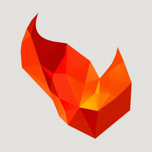 geometric abstraction, simple flame, polygonal design, faceted surfaces, vibrant hues of red and orange, minimalistic elegance, angular forms, crystalline structure, minimalist aesthetic, clean lines, visual harmony, modern digital artistry, dynamic shapes, warm ambiance, visual simplicity, artistic economy, play of light and shadow, digital sculpture, spatial symmetry