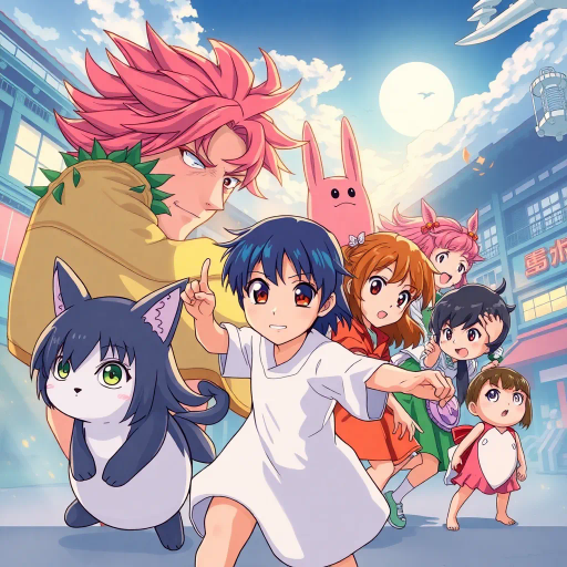 vibrant anime characters, Studio Ghibli influence, dynamic action poses, pastel color palette, expressive eyes, intricate hairstyles, dramatic lighting, manga-inspired linework, fantastical settings, Japanese culture, modern twist, whimsical storytelling, emotional depth, cel shading, bold outlines, serene landscapes, traditional animation techniques, contemporary urban environments
