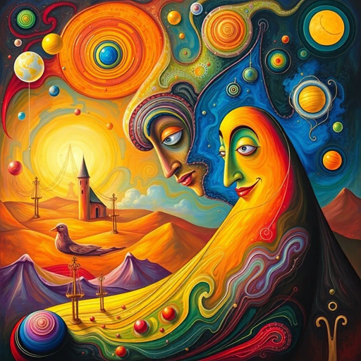 greeting, expression, surrealism, Salvador Dalí, vivid colors, dreamlike atmosphere, whimsical elements, modernist influence, abstract forms, human connection, ethereal glow, imaginative landscape, playful composition, vibrant energy, expressive lighting, contemporary techniques, emotional resonance, depth and contrast, dynamic interaction, art nouveau, optimistic tone, juxtaposition, flowing lines, fluid motion, symbolic motifs, layered textures, mystical ambiance, romantic undertones, contrasting palettes, harmonic balance, immersive perspective, magical realism, narrative depth, surreal exploration, fragmented reality, artistic exploration