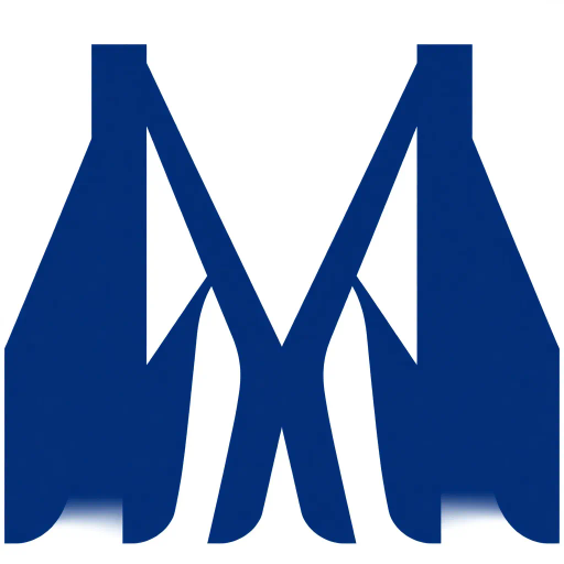 geometric M lettermark, bold parallel vertical strokes, angled V-shaped bridges, hierarchy symbolism, solid indigo blue, minimalism, flat vector design, white background, Bauhaus influence, modernist typography, precision, clarity, structural design, monochrome elegance, modular aesthetics, architectural inspiration, clean lines, minimalist logo design, balance and symmetry, contemporary graphic identity