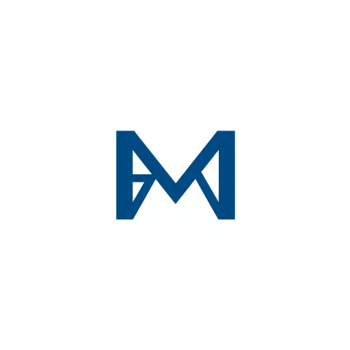 bold M logo mark, solid geometric letter, subtle thin horizontal connector lines, structured layers, indigo color palette, white background, modern, minimalism, SaaS branding, flat vector design, abstract shape, Bauhaus influence, contemporary aesthetics, clean lines, simplicity, corporate identity, negative space, elegant typography, high contrast, symbolic representation, streamlined composition, digital branding