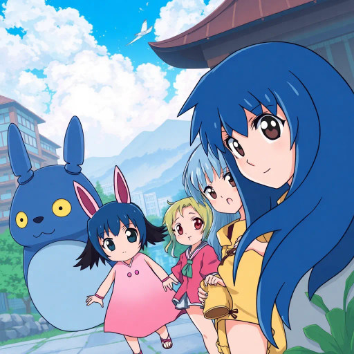 vibrant anime characters, Studio Ghibli influence, dynamic action poses, pastel color palette, expressive eyes, intricate hairstyles, dramatic lighting, manga-inspired linework, fantastical settings, Japanese culture, modern twist, whimsical storytelling, emotional depth, cel shading, bold outlines, serene landscapes, traditional animation techniques, contemporary urban environments