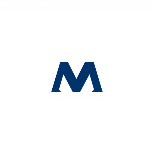 bold M logo mark, solid geometric letter, structured layers, subtle thin horizontal connector lines, indigo on white, modern minimal SaaS branding, flat vector, modernist simplicity, Bauhaus influence, clean design, minimalist aesthetics, structured composition, primary color palette, geometric precision, visual balance, negative space utilization, corporate identity, digital branding, contemporary design language, clarity in form, artistic geometry, Hans Hofmann influence, minimalist abstraction, precise symmetry, harmonious layout, sophisticated structure, sleek architecture, dynamic shape interplay, elegant form exploration, visual clarity, clean edges, stylistic elegance, art deco hints, symmetry focus, modernist expression, refined minimalism, aesthetic balance, visual harmony