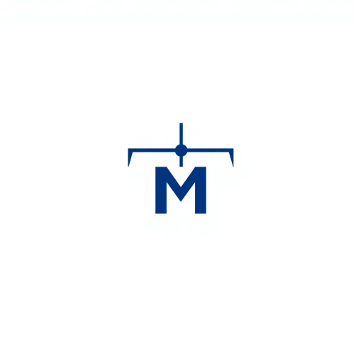 minimalist, bold, letter M, logo design, solid geometric shapes, V-shaped connectors, branching lines, hierarchy symbolism, indigo blue color palette, flat vector style, clean composition, modern SaaS branding, software aesthetics, white background, high-tech elegance, contemporary design, clarity, sleek presentation, geometric precision, corporate identity, monochromatic balance, visual hierarchy
