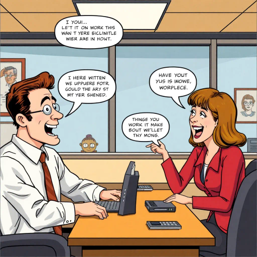 satirical workplace dynamics, humorous situations, colorful characters, Jim Halpert, Pam Beesly, mockumentary style, lively banter, office antics, playful tone, exaggerated expressions, narrative humor, corporate setting, vibrant palette, dynamic panels, exaggerated scenarios, comedic timing, slice of life, workplace comedy, Michael Scott, sitcom classic, Roy Lichtenstein influence, pop art aesthetic