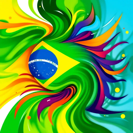 vibrant colors, swirling movement, tropical allure, Brazilian flag, geometric precision, cultural celebration, Carnival inspiration, abstract shapes, bold contrast, energetic flow, Rio de Janeiro, lush greens, radiant yellows, deep blues, chromatic harmony, festive spirit, national pride, rhythmic patterns, dynamic composition, joyful exuberance, modern interpretation