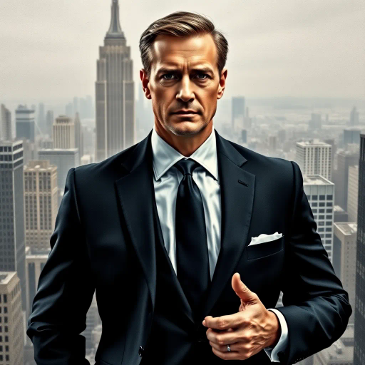 executive, power suit, modernism, corporate influence, Hans Holbein, chiaroscuro, high-rise cityscape, muted palette, structured composition, authority, commanding presence, sleek design, sophisticated style, dynamic movement, urban environment, glass and steel, professional demeanor, intricate textures, strategic mindset, contemporary vision, balanced symmetry, leadership aura, detailed realism, business acumen, impactful decision-making, future-oriented, harmonious layering, innovative thinking, confidence, precision, executive persona, metropolitan ambiance, distinguished elegance