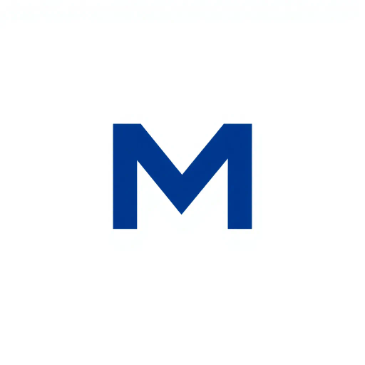 bold letter M, logo design, parallel strokes, subtle taper, upward hierarchy, structured design, solid indigo blue, clean geometric vector, minimalist aesthetic, white background, Bauhaus influence, modern typography, symmetrical composition, negative space, precision, crisp lines, artistic clarity, contemporary art, balanced proportions, graphic design
