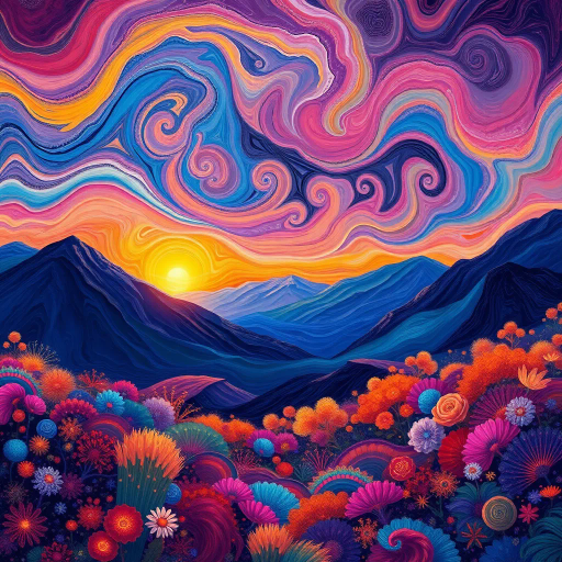 vast, immersive landscape, colorful abstract patterns, harmonious blend of vibrant hues, inspired by Van Gogh's swirling skies, ethereal glow reminiscent of fantasy realms, intricate details, fantastical foliage, surreal dreamscape, imaginative textures, seamless balance, contemporary aesthetics, digital brushwork, light and shadow play, celestial ambiance, mystical aura, wondrous escapism