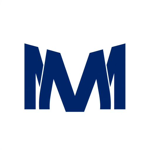 ultra minimal M logo, bold angled strokes, geometric design, clean vector form, solid indigo, #3D63DD, pure letterform, simplicity, modernism, stark contrast, abstraction, precision, clarity, Bauhaus influence, minimalism, white background, negative space, symmetry, balance, monochrome palette, contemporary aesthetic, art deco hints, digital vector art, sharp edges, sleek design, graphic elements, typographic exploration