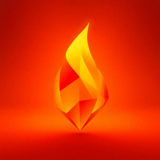 simplistic flame, geometric abstraction, minimalistic design, warm color palette, vibrant oranges and reds, sharp edges, polygonal shapes, digital rendering, atmospheric lighting, delicate glow, artistic illusion, visual balance, dynamic motion, elemental symbolism, fiery essence, spatial depth, geometric triangles, stylized fire, abstract composition, modern digital art, faceted texture, glowing embers, ambient lighting, simplicity in design, warm atmosphere, dynamic flicker, origami influence, structured arrangement, clean lines, vivid contrast, symbolic of warmth and passion, vibrant orange, red, yellow hues