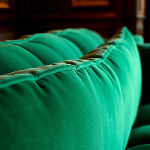 closeup, luxurious sofa, intricate stitching, soft velvet texture, vibrant emerald green, baroque influences, ambient lighting, dramatic shadows, intimate perspective, opulent details, comfort and elegance, harmonious composition, rich textures, bold contrasts, modern elegance, fine craftsmanship, dynamic balance, luxurious setting, subtle curves, mid-century modern vibe, warm and inviting atmosphere, gentle contours, Caravaggio lighting, Vermeer-inspired detail, opulent symmetry, neo-baroque influences, chiaroscuro technique, tactile richness, high detail macro, inviting intimacy