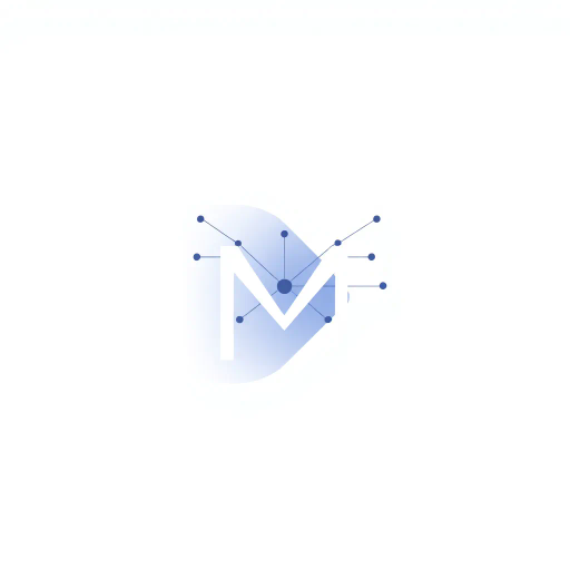 abstract design, letter M, logo hierarchy, minimalist aesthetic, vector art, geometric symmetry, indigo gradient, white background, Bauhaus influence, structural composition, thin branching lines, modular design, elegant flow, technological theme, contemporary art, dynamic form, clean lines, modern aesthetics, node connection, visual balance, artistic ingenuity, sleek lines, network tree structure, symmetry, parent-child relationships, connectivity, visual metaphor, simplicity, graphic art, minimalist elegance, contemporary minimalism