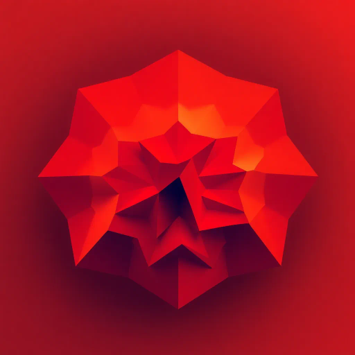 faceted geometry, gradations of red and orange, dynamic movement, minimalism, interplay of light and shadow, polygonal design, abstract interpretation, geometric shapes, warm hues, modern digital art, angular compositions, Cubist influences, ethereal glow, crystalline structure, sense of energy, simplified forms, visual abstraction, atmospheric depth