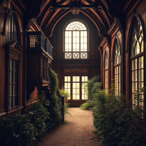 antique manor, victorian, rustic charm, warm lighting, nostalgic, intricate woodwork, patina textures, overgrown garden, timeless beauty, romantic decay, bronze tones, atmospheric perspective, ethereal glow, impressionistic brushstrokes, aged textures, classic architecture, soft gradients, vintage era, serene ambiance, emotive storytelling, historical elegance, cultural heritage, fine details, muted palette, past reflections, hauntingly beautiful, elaborate craftsmanship, wistful nostalgia