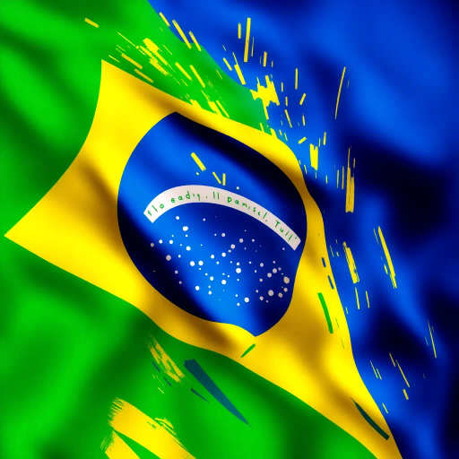 Brazilian flag, vibrant colors, modern digital interpretation, geometric shapes, vivid green, deep yellow, midnight blue, iconic symbolism, cultural pride, Henri Matisse influence, abstract representation, energy and movement, tropical essence, contemporary twist, luminosity, dynamic composition, national identity, artistic expression, unity and diversity, celebration of heritage, bold contrasts, visual impact, conceptual artistry, emotive design