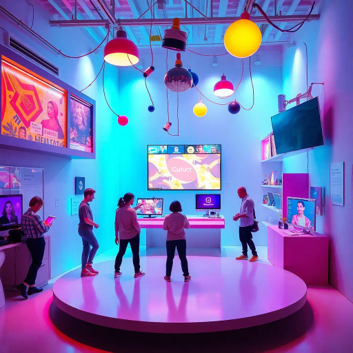 inventive showcase, imaginative assembly, creators unveiling, whimsical presentation, contemporary design, clean aesthetics, dynamic layout, vibrant hues, Bauhaus influence, crisp lines, creative exploration, modern typography, interactive experience, innovative spirit, collaborative enthusiasm, vibrant multimedia, futuristic vision, eclectic mix, bold expression, high-tech elements, vibrant community, storytelling, creative energy, conceptual, artistic synergy