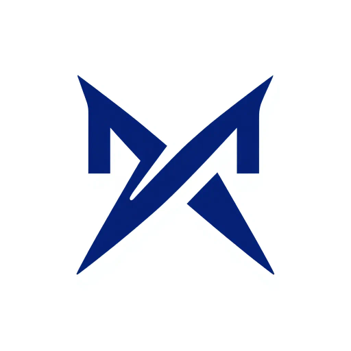 abstract M lettermark, diagonal lines, convergence, sharp V, geometric precision, bold indigo, minimalism, modern logo design, simplicity, white negative space, Bauhaus influence, clean lines, vector art, high contrast, symmetry, balance, structured composition, dynamic tension, corporate identity, logo aesthetic, visual clarity, modernist aesthetics