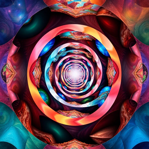 multi-dimensional, surreal, MC Escher, infinite loops, optical illusions, recursive shapes, Salvador Dali, abstract forms, vibrant colors, spatial distortion, depth perception, complex geometry, dynamic movement, ethereal light, futuristic, immersive environments, detailed textures, virtual reality, perspective shifts, blend of realities, imaginative landscapes, transcendent, metaphysical, harmonized chaos