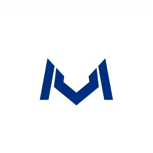minimal M logo, perspective convergence, spatial depth, hierarchy, solid indigo blue, geometric structure, modern tech design, flat vector illustration, white background, Bauhaus influences, clean lines, symmetry, contemporary aesthetics, spatial innovation, futurism, precision, abstraction, innovative branding, structural elegance, dynamic form, visual impact, sleek elegance, simplicity, visual harmony, balanced composition, futuristic approach, technological sophistication, digital futurism, modernist aesthetic, avant-garde, high-tech minimalism, innovative branding
