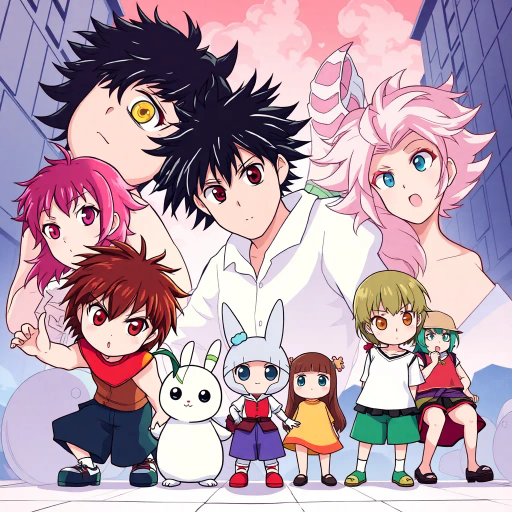 vibrant anime characters, Studio Ghibli influence, dynamic action poses, pastel color palette, expressive eyes, intricate hairstyles, dramatic lighting, manga-inspired linework, fantastical settings, Japanese culture, modern twist, whimsical storytelling, emotional depth, cel shading, bold outlines, serene landscapes, traditional animation techniques, contemporary urban environments