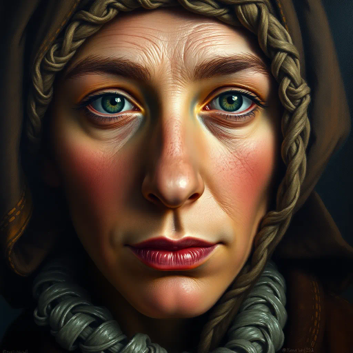 hyper-realistic portrayal, detailed textures, chiaroscuro lighting, vibrant and muted color palette, emotional depth, large scale framing, Renaissance influence, lifelike representation, dramatic composition, John Singer Sargent, Vermeer influences, vivid realism, intricate patterns, timeless atmosphere, focus on facial expressions, subtle brushwork, three-dimensional depth, intimate perspective, storytelling elements, realistic textures, meticulous detail