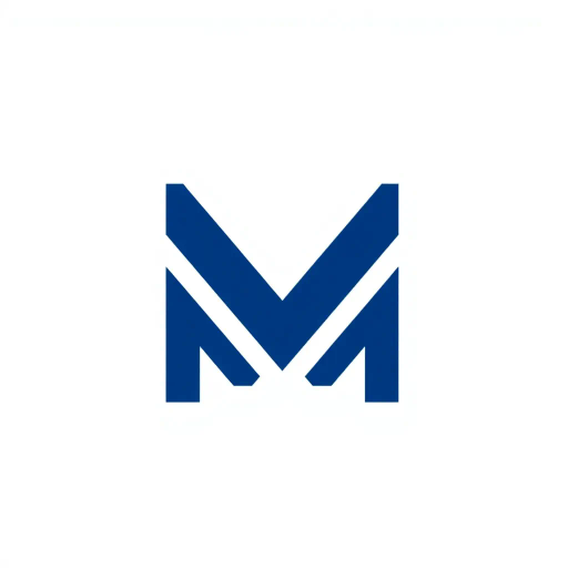 bold letter M logo, parallel strokes, subtly taper, upward hierarchy, structured design, solid indigo blue, clean geometric vector, white background, modern minimalist, Bauhaus influence, precise lines, asymmetrical balance, visual clarity, typographic elegance, dimensional form, sleek aesthetic, contemporary design, harmonious proportions