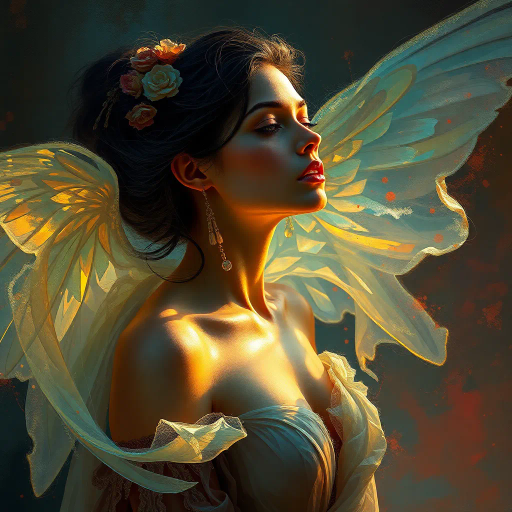 ethereal woman, renaissance lighting, dramatic contrasts, vibrant hues, delicate textures, impressionist influences, emotionally evocative, modern twist, surrealism undertones, dynamic composition, fluid movement, Baroque era inspiration, intricate details, fantastical elements, cultural richness, harmonious balance, mythical aura, expressive gesture, lively ambiance, magical realism, soft brushstrokes, timeless beauty, Claude Monet, Sandro Botticelli, ethereal glow, chiaroscuro, dreamlike atmosphere, enchanting presence, painterly strokes, vivid storytelling, artistic harmony, expressive gesture, lively ambiance, magical realism, digital-art, chiaroscuro, dreamlike atmosphere, enchanting presence, painterly strokes, vivid storytelling, artistic harmony