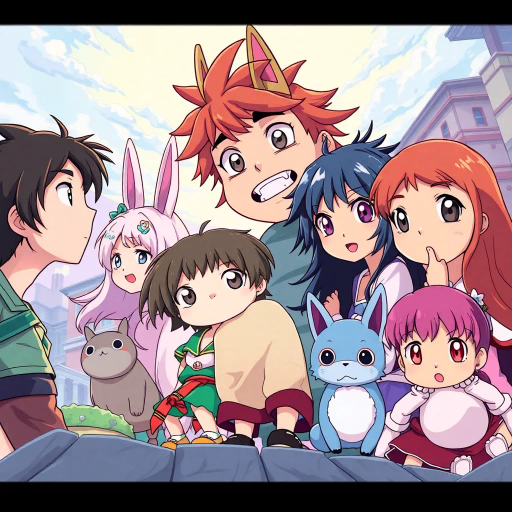 vibrant anime characters, Studio Ghibli influence, dynamic action poses, pastel color palette, expressive eyes, intricate hairstyles, dramatic lighting, manga-inspired linework, fantastical settings, Japanese culture, modern twist, whimsical storytelling, emotional depth, cel shading, bold outlines, serene landscapes, traditional animation techniques, contemporary urban environments
