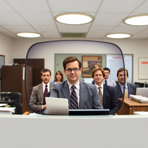 The Office, TV show, satirical humor, vibrant, Steve Carell, ensemble cast, mockumentary style, quirky, everyday life, work environment, subtle irony, character dynamics, Michael Scott, Dunder Mifflin, Scranton, Pennsylvania, documentary filming, 2000s television, comedic timing, deadpan expression, cultural phenomenon, paper company, witty banter, office antics, relatable humor, office supplies, Jim Halpert, Pam Beesly, Dwight Schrute, team dynamics, overhead fluorescent lighting, mundane yet charming, round camera angles, workplace relationships