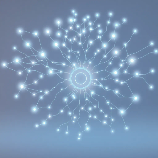 futuristic aesthetics, artificial intelligence representations, mind mapping, intricate network patterns, minimalistic design, glowing elements, light mode theme, vibrant harmonies, clean lines, sleek contours, digital sleekness, visual clarity, modern futurism, Rhizome-like structures, ethereal light, conceptual thinking, neural pathways, innovation, luminous glow, contemporary digital era, visionary design, luminescent nodes, abstract connectivity, minimalist elegance, cutting-edge technology, cerebral landscapes, clean palette