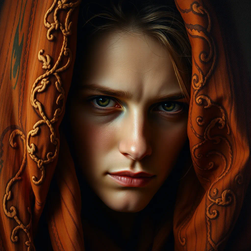 hyper-realistic portrayal, detailed textures, chiaroscuro lighting, vibrant and muted color palette, emotional depth, large scale framing, Renaissance influence, lifelike representation, dramatic composition, John Singer Sargent, Vermeer influences, vivid realism, intricate patterns, timeless atmosphere, focus on facial expressions, subtle brushwork, three-dimensional depth, intimate perspective, storytelling elements, realistic textures, meticulous detail