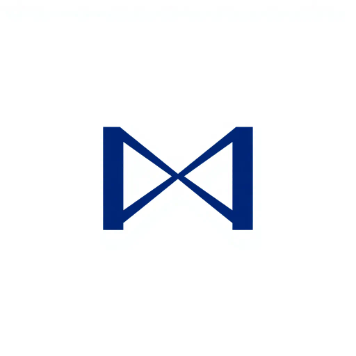 ultra minimal, M logo, clean geometric design, bold angled strokes, meeting at center point, solid indigo #3D63DD, pure letterform, vector precision, white background, simplicity in form, austere beauty, modern typography, elegant symmetry, precise geometry, minimalist expression, Bauhaus influence, abstract representation, harmonious balance, crisp composition, pure line quality, stark contrast, structural clarity, Cartesian plane, devoid of detail, visual purity