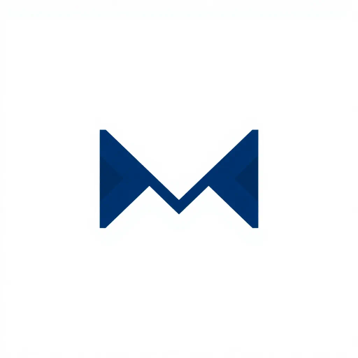 abstract M lettermark, bold design, minimalist aesthetics, modern logo, geometric precision, sharp V convergence, diverging lines, thick diagonal elements, solid indigo hue, striking visual contrast, elegant simplicity, white canvas background, Bauhaus influence, crisp and clean lines, graphic design, contemporary artistry, precise alignment, visual identity, innovative branding, sleek and sophisticated, artistic intent, Claude Garamond, high visual impact, symbolism of unity and balance