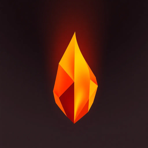 simplistic flame, geometric abstraction, minimalistic design, vibrant oranges and reds, sharp edges, polygonal shapes, digital rendering, atmospheric lighting, dynamic motion, fiery essence, spatial depth, geometric triangles, abstract composition, faceted texture, glowing embers, ambient lighting, warm atmosphere, origami influence, structured arrangement, dynamic flicker, vivid contrast, symbolic of warmth and passion, artistic illusion, visual balance, elemental symbolism