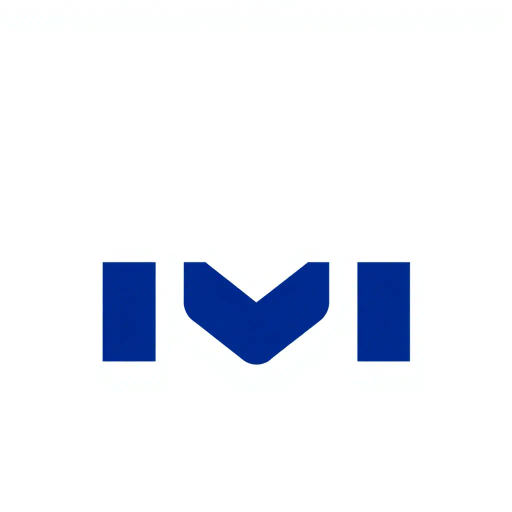 minimal M logo, two vertical strokes, perspective convergence, depth, hierarchy, solid indigo blue, geometric structure, modern tech design, flat vector illustration, clean lines, white background, contemporary aesthetics, precision, symmetry, balance, futuristic approach, sleek elegance, simplicity, innovation, dynamic form, visual impact