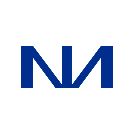 minimal M logo, two vertical strokes, perspective convergence, depth, hierarchy, solid indigo blue, geometric structure, modern tech design, flat vector illustration, clean lines, white background, contemporary aesthetics, precision, symmetry, balance, futuristic approach, sleek elegance, simplicity, innovation, dynamic form, visual impact