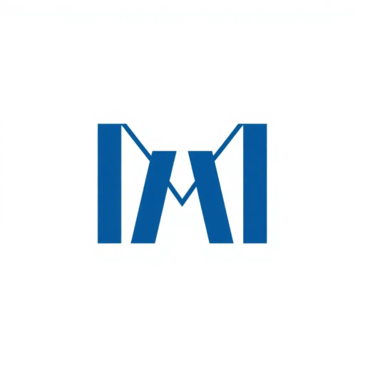 bold letter M, logo design, parallel strokes, subtle taper, upward hierarchy, structured design, solid indigo blue, clean geometric vector, minimalist aesthetic, white background, Bauhaus influence, modern typography, symmetrical composition, negative space, precision, crisp lines, artistic clarity, contemporary art, balanced proportions, graphic design