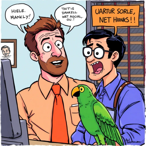 The Office, TV show, Michael Scott, parrot, Prison Mike, comedic satire, vibrant colors, exaggerated expressions, Jim Lee, pop culture, humorous symbolism, dynamic composition, speech bubbles, playful narrative, 2000s aesthetic, character-driven, lively environment, ink lines, animated gestures, sitcom nostalgia, bold outlines, eclectic humor, vibrant interactions