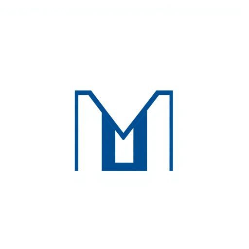 bold M logo mark, solid geometric letter, subtle thin horizontal connector lines, structured layers, indigo on white, modern minimal, SaaS branding, flat vector, Bauhaus influence, clean composition, contemporary design, balanced symmetry, stark contrast, negative space, minimalist aesthetic, crisp outlines, visual hierarchy, linear structure, brand identity, abstraction, simplicity