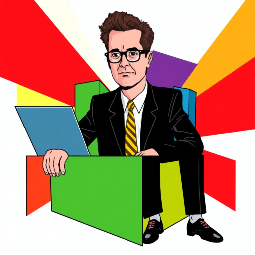 geometric abstraction, abstract forms, vibrant colors, cubic shapes, dynamic composition, modernist influences, office setting, humorous essence, Michael Scott, sharp lines, bold contrasts, corporate environment, satirical twist, abstract expressionism, vivid hues, comic essence, Dwight Schrute influence, television character, contemporary energy, structural interplay, symbolic representation, pop culture reference