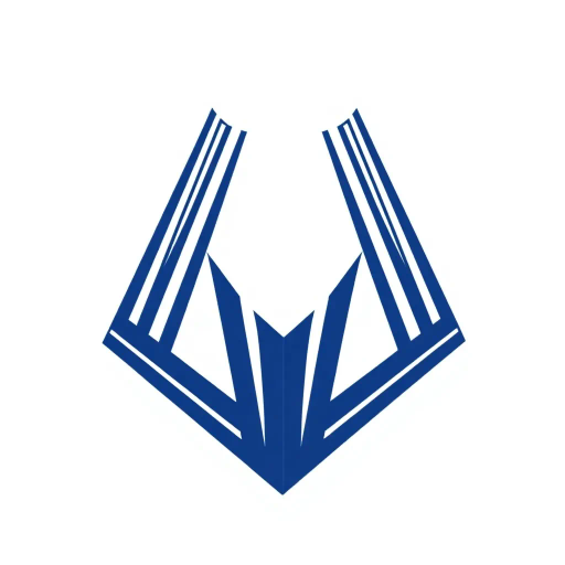 bold letter M, parallel strokes, tapering structure, upward hierarchy, indigo blue, geometric precision, vector design, minimalist aesthetic, structural elegance, balance and symmetry, clean composition, white background, modernist influences, Bauhaus geometry, minimal lines, disciplined form, artistic clarity, abstract form, architectural inspiration, kinetic energy, contrasting colors, visual poetry, interdisciplinary artistry, lucid expression, harmonious spacing, rigid structure, fluid motion, subtle gradients, dynamic equilibrium