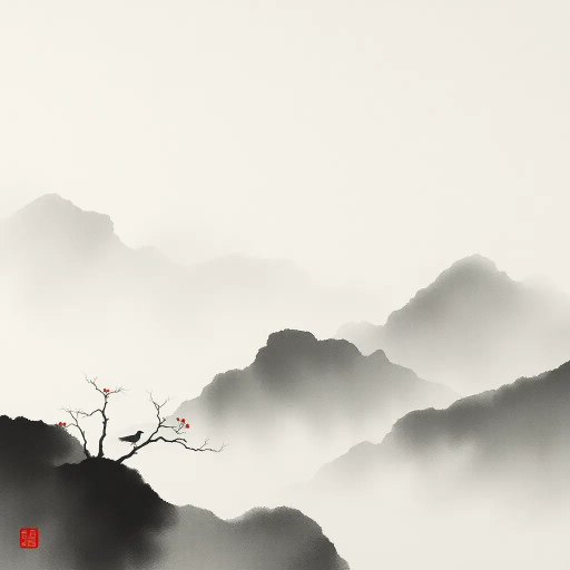 traditional chinese ink wash, minimalistic elegance, serene landscapes, Liu Shou-Kwan, soft gradients, flowing brushwork, monochrome palette, delicate textures, introspective mood, atmospheric depth, ancient Chinese heritage, meditative visuals, harmonious balance, elegant simplicity, cultural symbolism, elegant calligraphy, ethereal mists, timeless beauty, spiritual journey, intricate line quality, profound serenity, tranquil tone, classical composition, restrained palette, intrinsic harmony