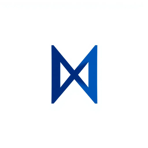minimal M logo, perspective convergence, depth, hierarchy, solid indigo blue, geometric forms, modern tech design, flat vector illustration, white background, Bauhaus influences, clean lines, symmetry, contemporary aesthetics, spatial innovation, futurism, precision, abstraction, innovative branding, structural elegance, two vertical strokes, sleek elegance, simplicity, dynamic form, visual impact, futuristic approach, balance, symmetry, technological nuance, abstract geometry, spatial dramatics, modernist clarity