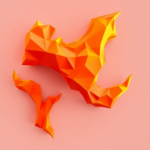 geometric shapes, minimalist, abstract flames, vibrant oranges, dynamic reds, subtle yellows, polygonal forms, 3D rendering, angular patterns, cindric influences, digital sculpture, tessellated structures, modern art, faceted surfaces, energetic movement, inferno theme, visual harmony, simulation of fire, minimalist abstraction, artistic heat, creative ignition