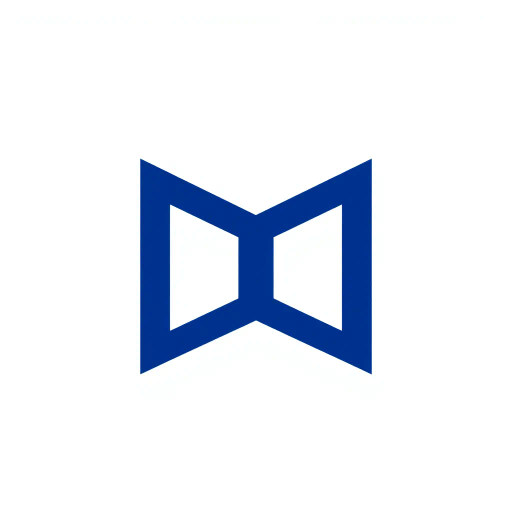 minimal M logo, two vertical strokes, perspective convergence, depth, hierarchy, solid indigo blue, geometric structure, modern tech design, flat vector illustration, clean lines, white background, contemporary aesthetics, precision, symmetry, balance, futuristic approach, sleek elegance, simplicity, innovation, dynamic form, visual impact
